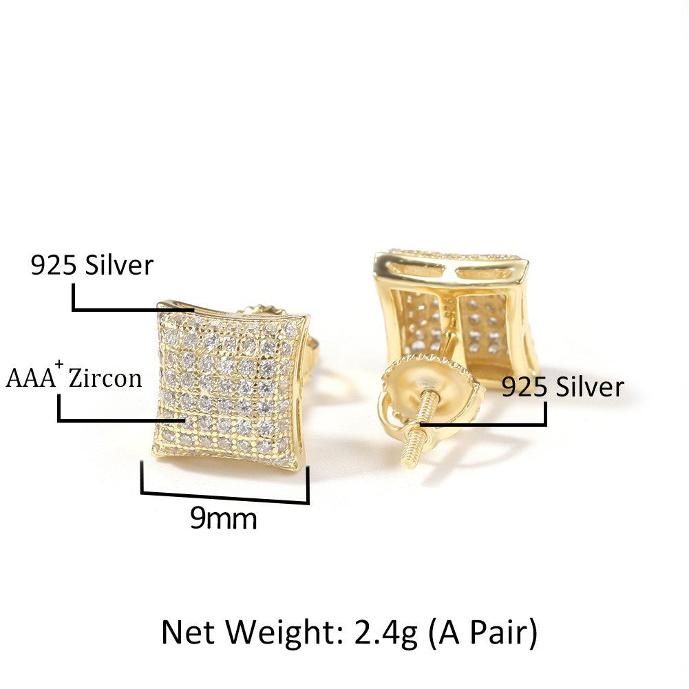 Hip Hop diamond-encrusted 925 silver stud earrings by nowadaysfashion