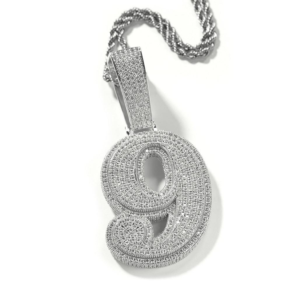 Hip-hop diamond-encrusted number pendant by nowadaysfashion