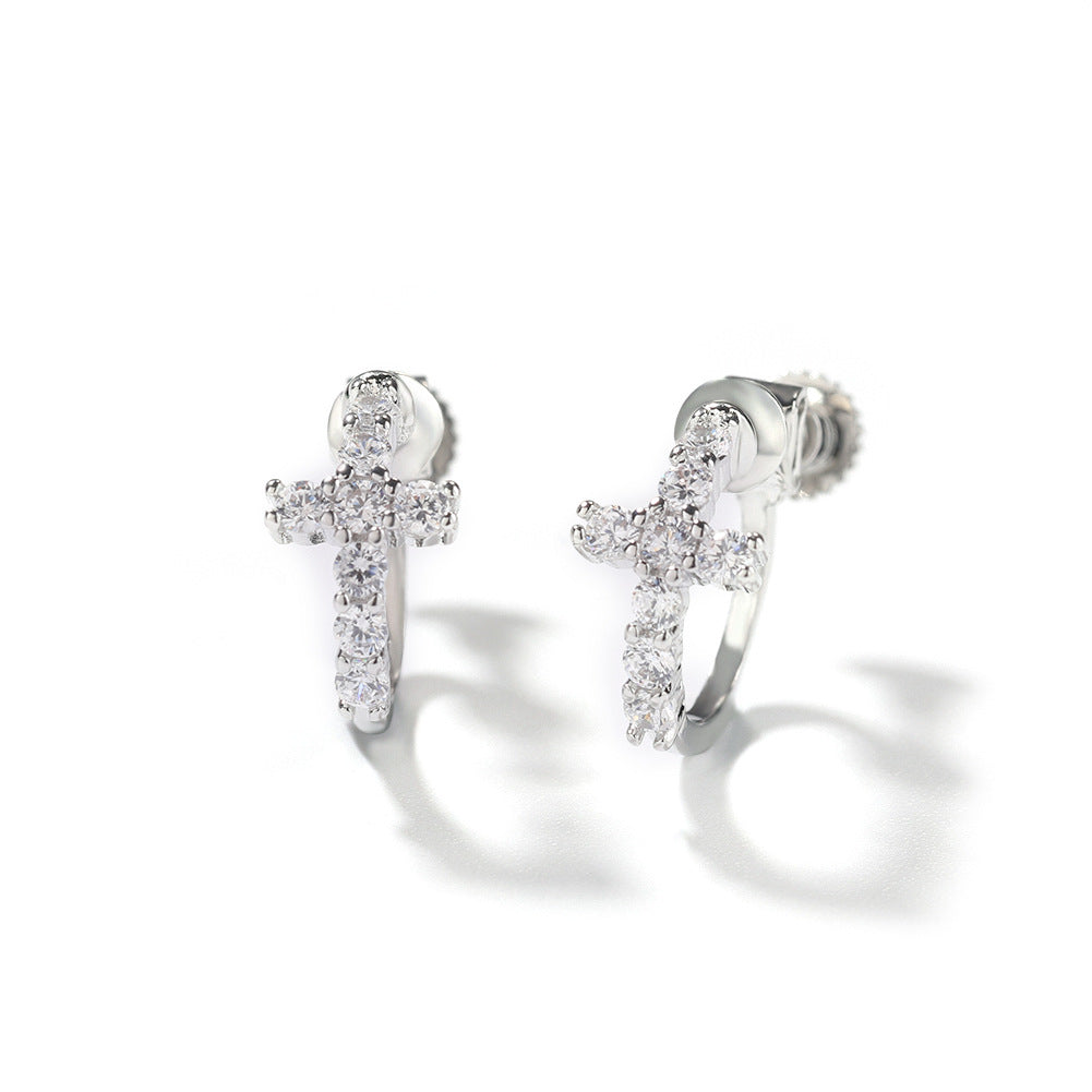 Hip Hop Zircon Black Spiral Clasp Cross Earrings by nowadaysfashion
