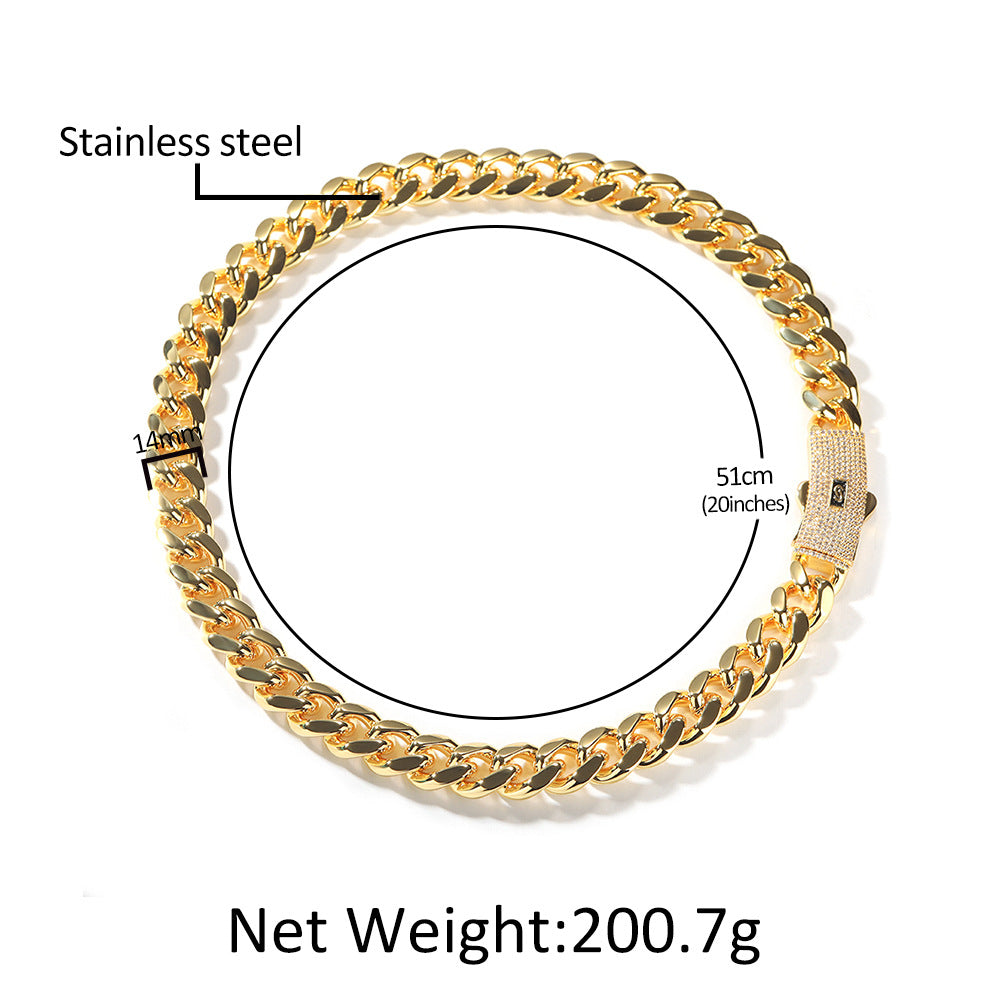 Hip-hop diamond-encrusted clasp smooth Cuban chain by nowadaysfashion
