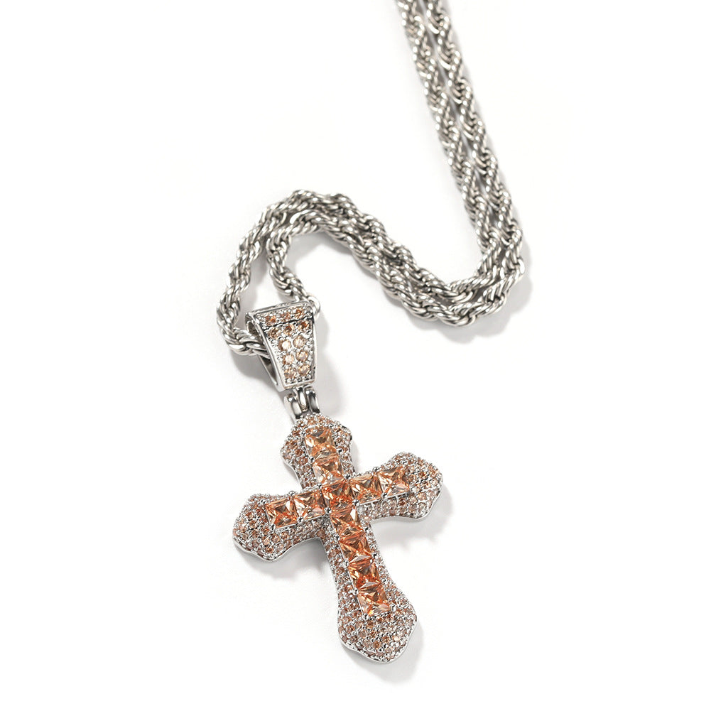 Blue Zircon Cross Hip-hop Necklace by nowadaysfashion