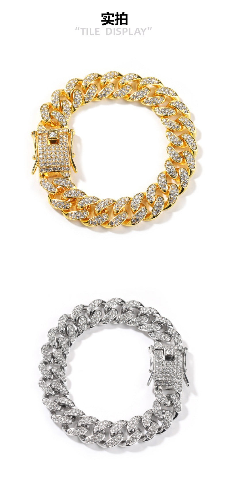 Hip-Hop 12mm Diamond-Encrusted Cuban Chain Bracelet by nowadaysfashion