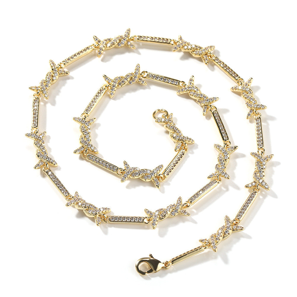 Hiphop zircon-encrusted barbed wire necklace by nowadaysfashion