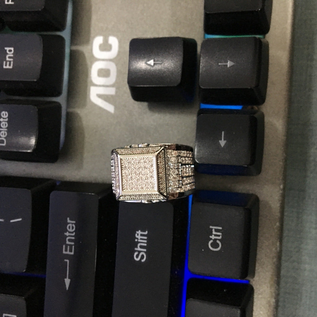 Hip-hop square diamond-encrusted couple ring by nowadaysfashion