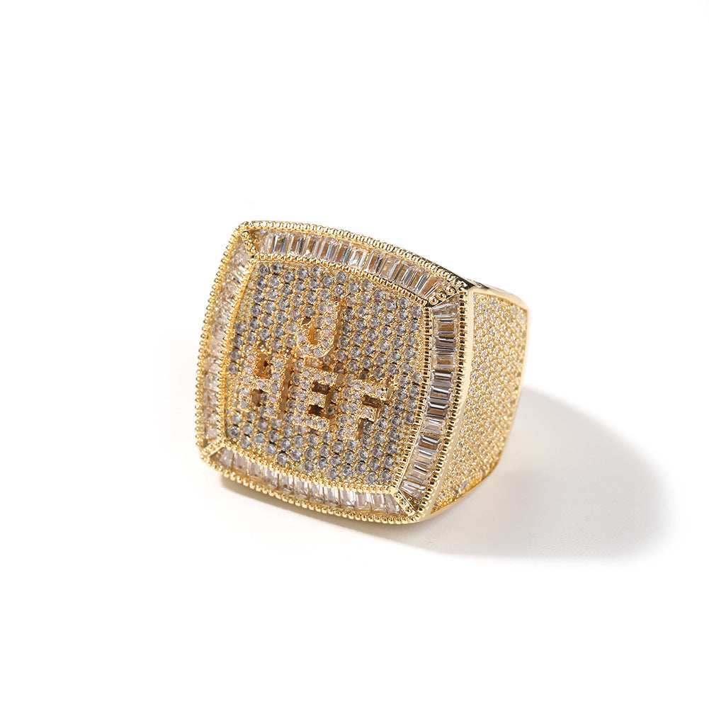 Hip-hop diamond-encrusted zircon DIY letter square ring by nowadaysfashion