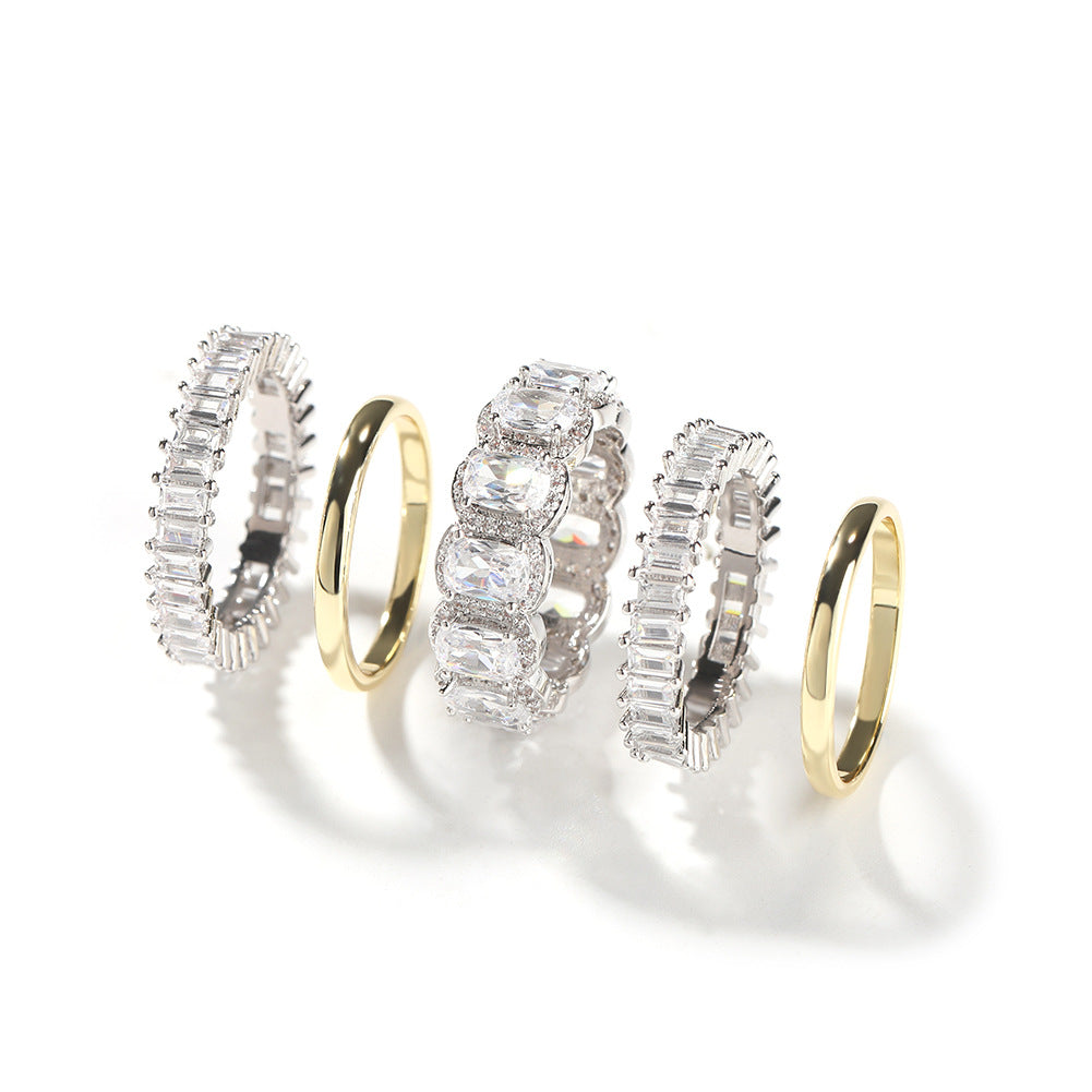 Cool and handsome men's hip-hop diamond-encrusted five-piece ring set by nowadaysfashion