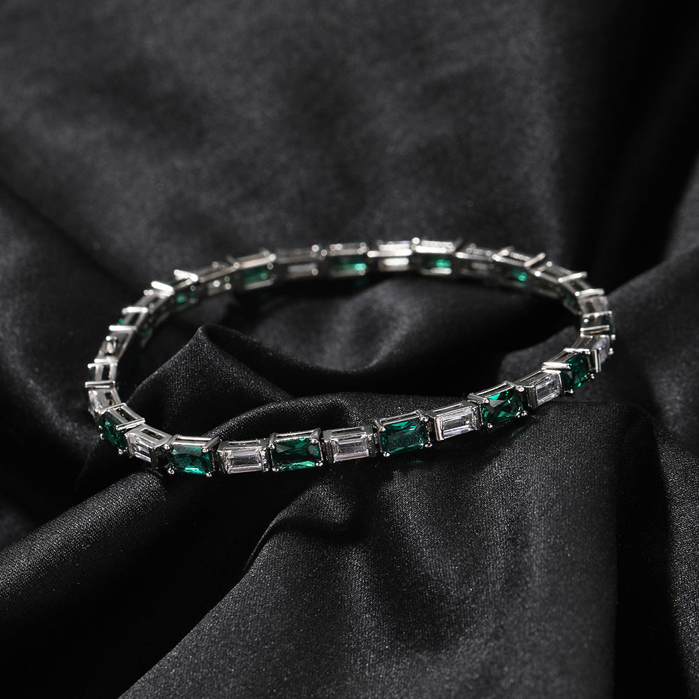 Hip-hop zircon-encrusted emerald color-matching tennis chain by nowadaysfashion
