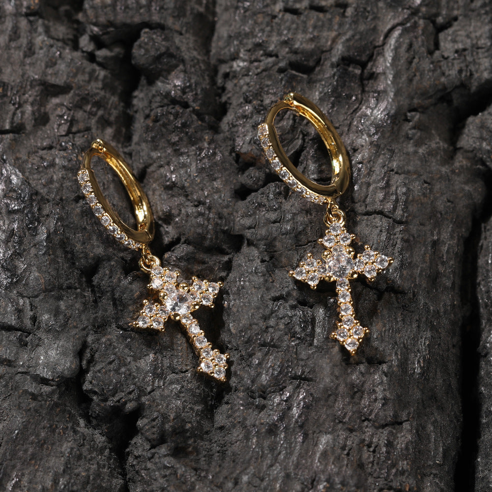 Hip-hop cubic zirconia cross earrings by nowadaysfashion