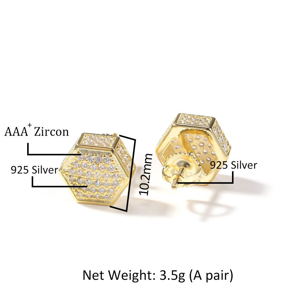 Hip Hop diamond-encrusted 925 silver stud earrings by nowadaysfashion
