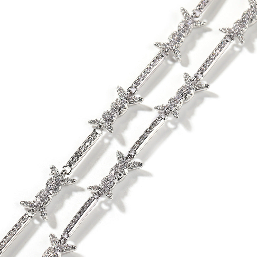 Hiphop zircon-encrusted barbed wire necklace by nowadaysfashion