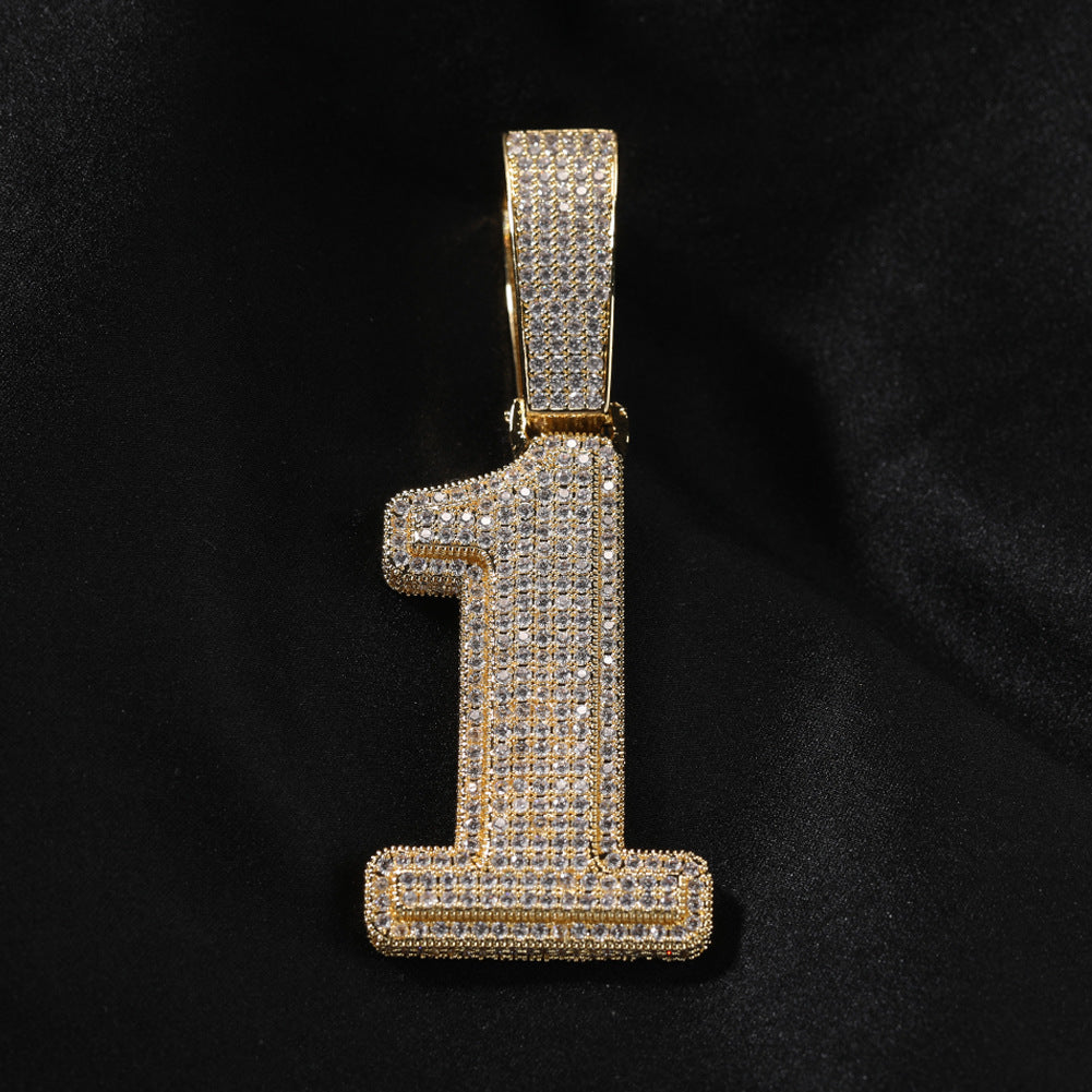 Hip-hop diamond-encrusted number pendant by nowadaysfashion