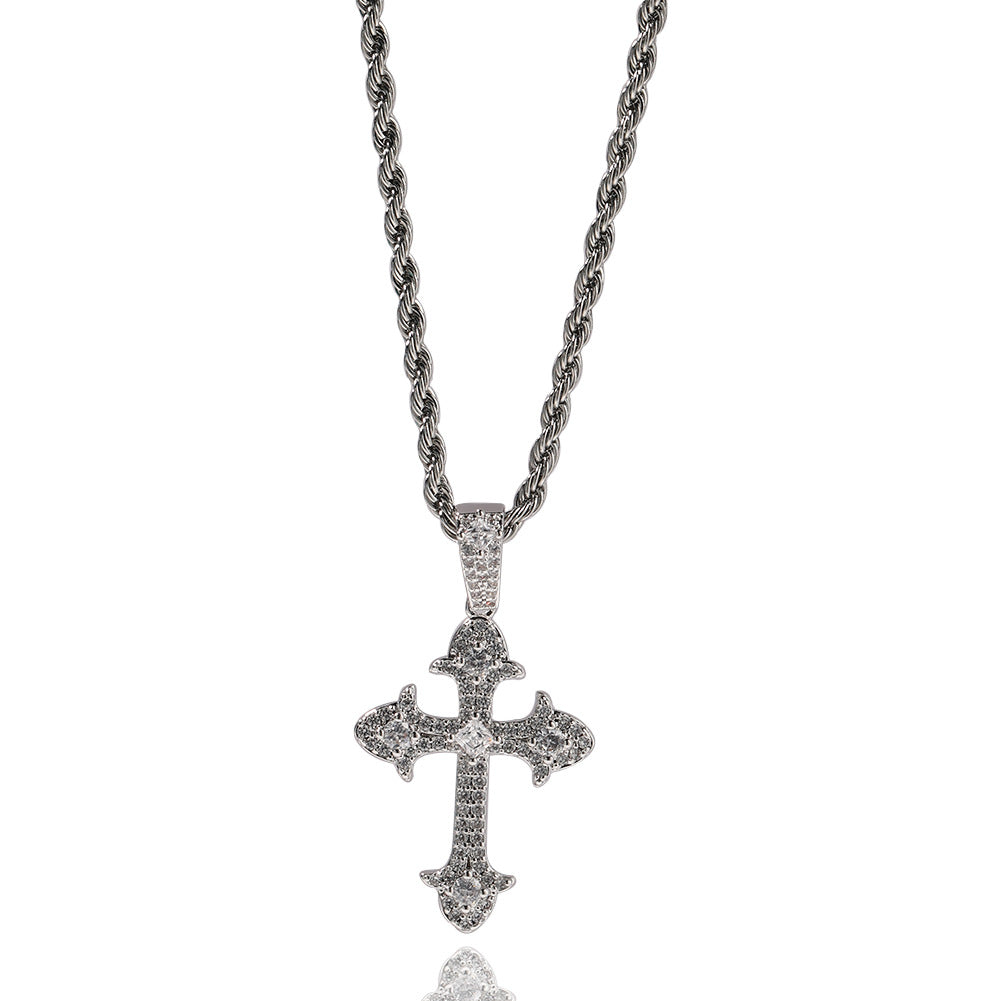 Hip-Hop Diamond-Encrusted Zircon Cross Necklace by nowadaysfashion