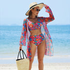 Swimwear Women Split Printed Bikini Bikini Mesh High Waist Swimsuit Three Piece Swimsuit by Bella Mia