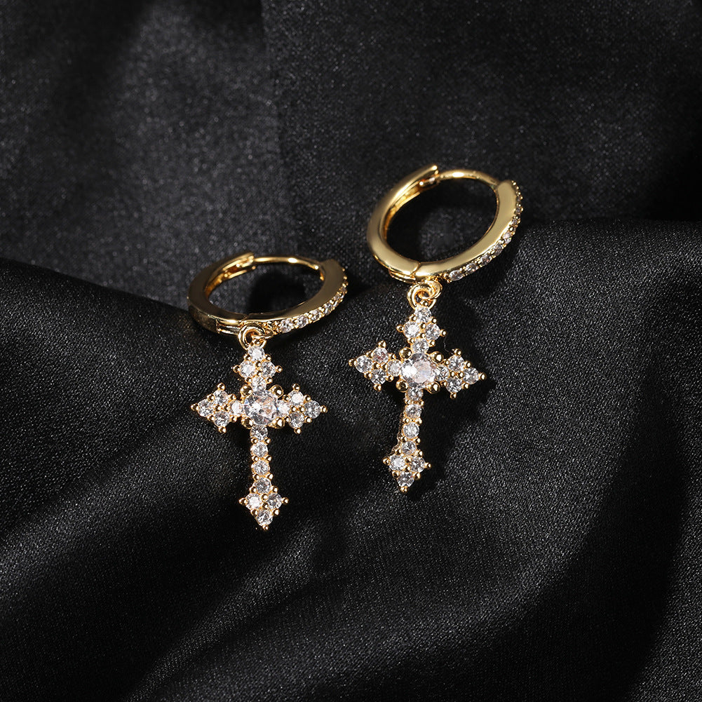 Hip-hop cubic zirconia cross earrings by nowadaysfashion