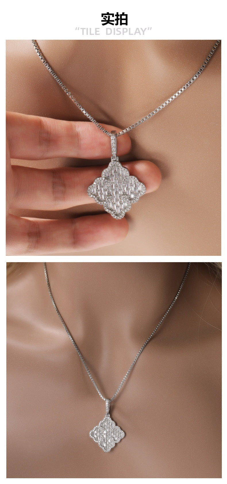Full-diamond zircon four-leaf clover necklace by nowadaysfashion