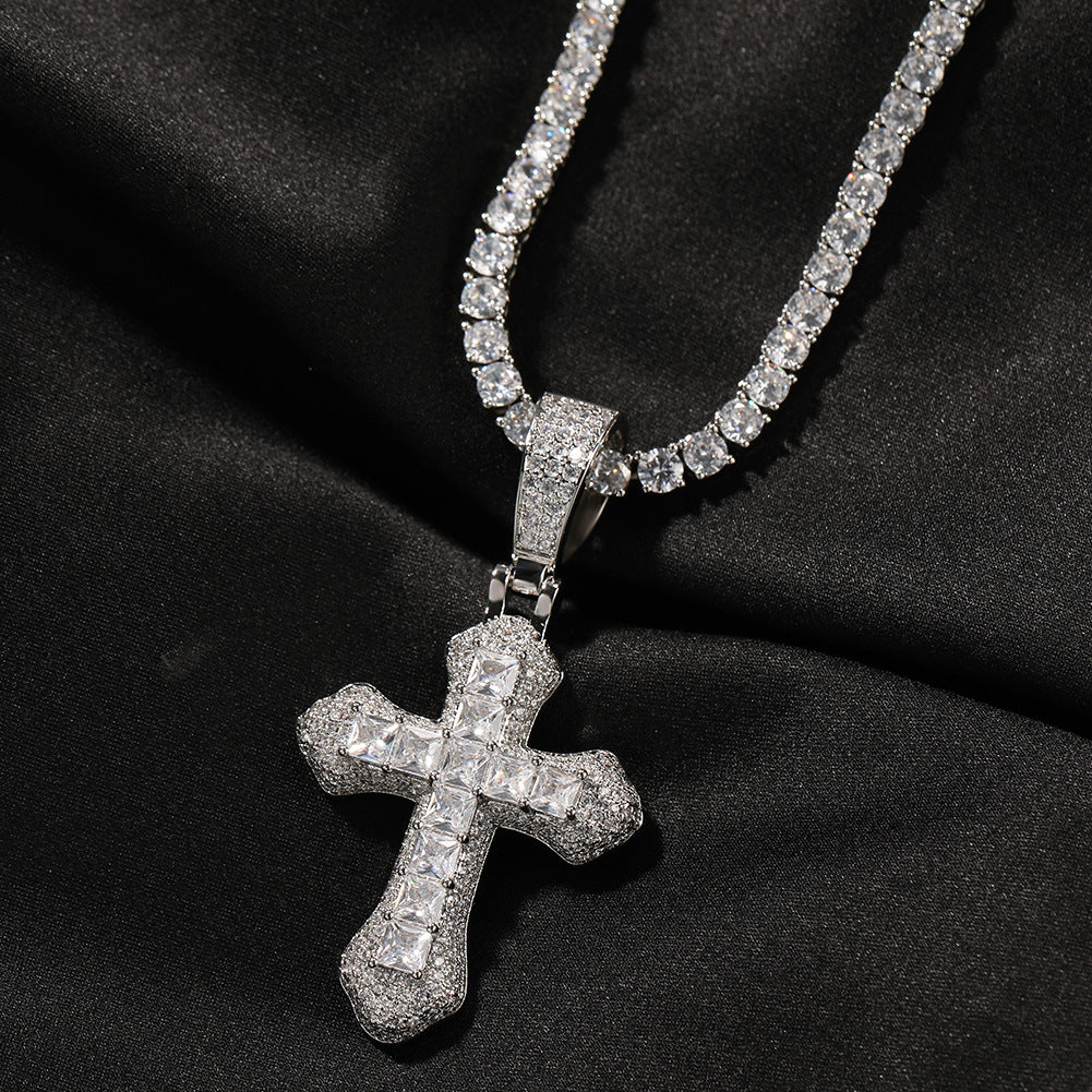 Hip-hop copper-inlaid purple zircon cross necklace by nowadaysfashion