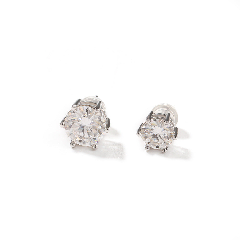 Hip-hop 925 silver moissanite six-prong earrings by nowadaysfashion