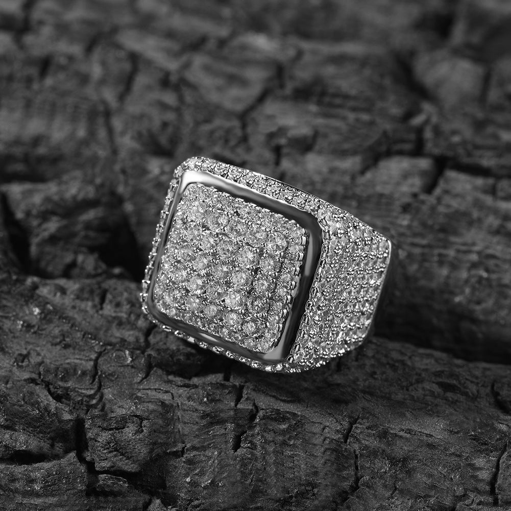 Hip-hop large square ring with zircon by nowadaysfashion
