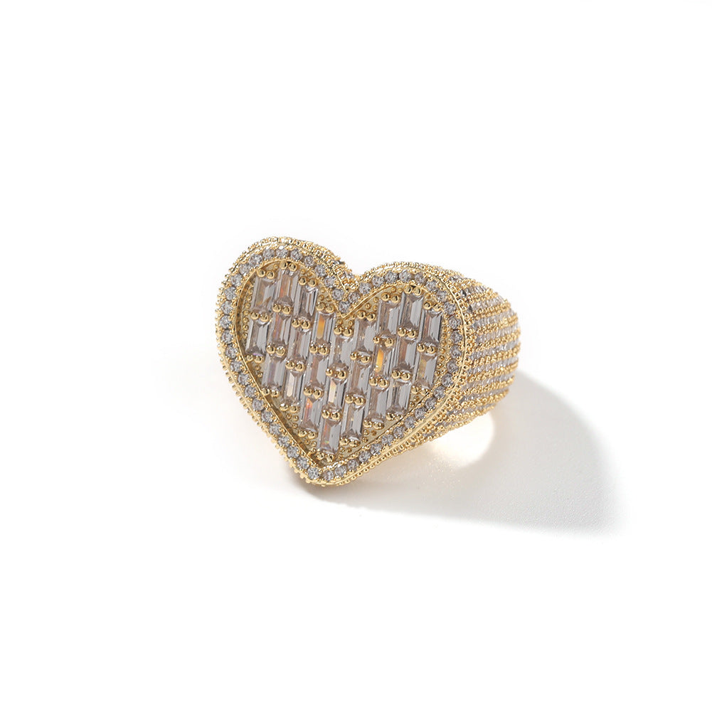 Hip-hop T-square heart-shaped zircon ring by nowadaysfashion