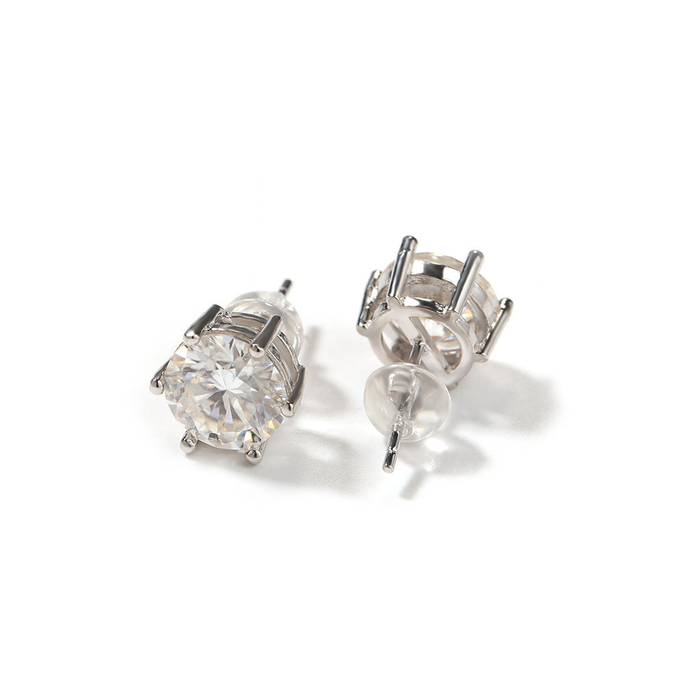 Hip-hop 925 silver moissanite six-prong earrings by nowadaysfashion