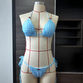 Blue White Plaid Banded Bikini Women Printed Roses Sexy Split Swimsuit Women by Bella Mia