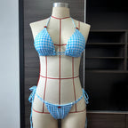 Blue White Plaid Banded Bikini Women Printed Roses Sexy Split Swimsuit Women by Bella Mia