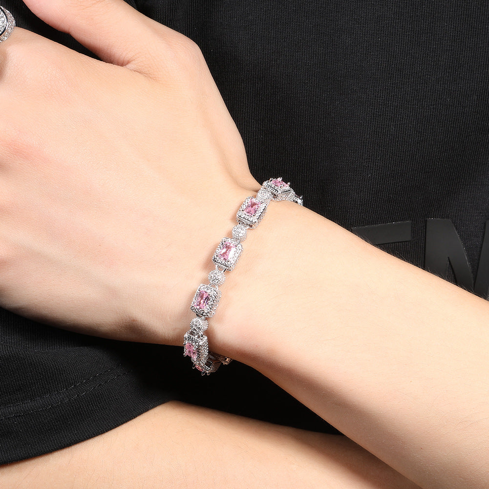 Copper inlaid pink zircon hip-hop bracelet by nowadaysfashion