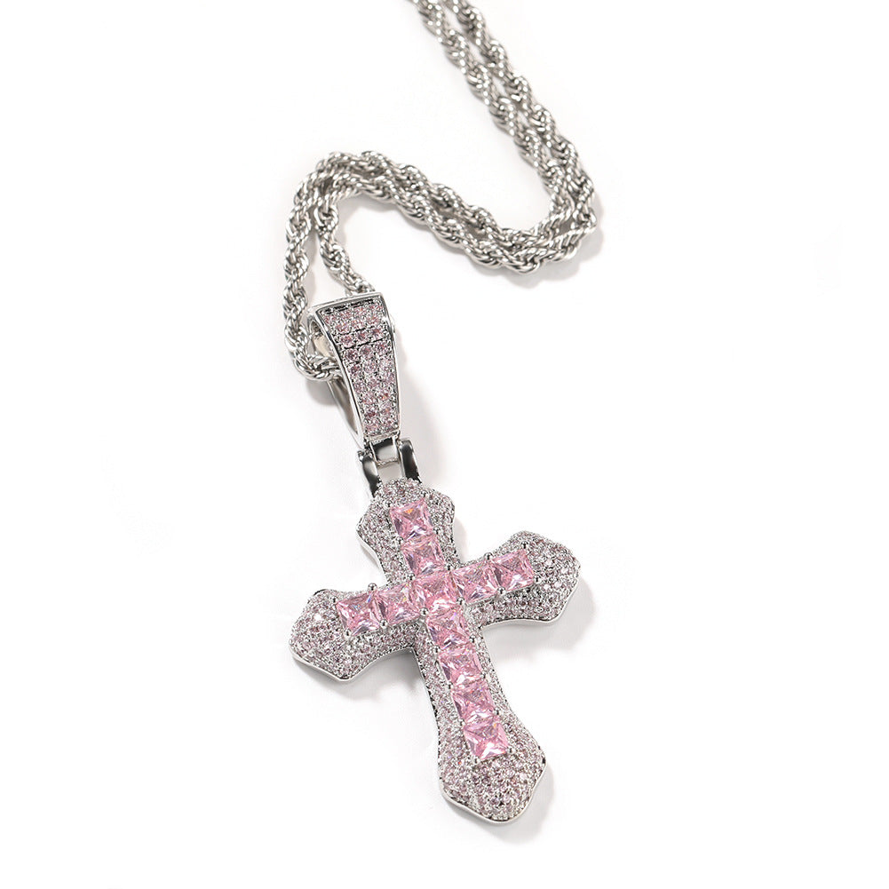 Hip-hop copper-inlaid purple zircon cross necklace by nowadaysfashion
