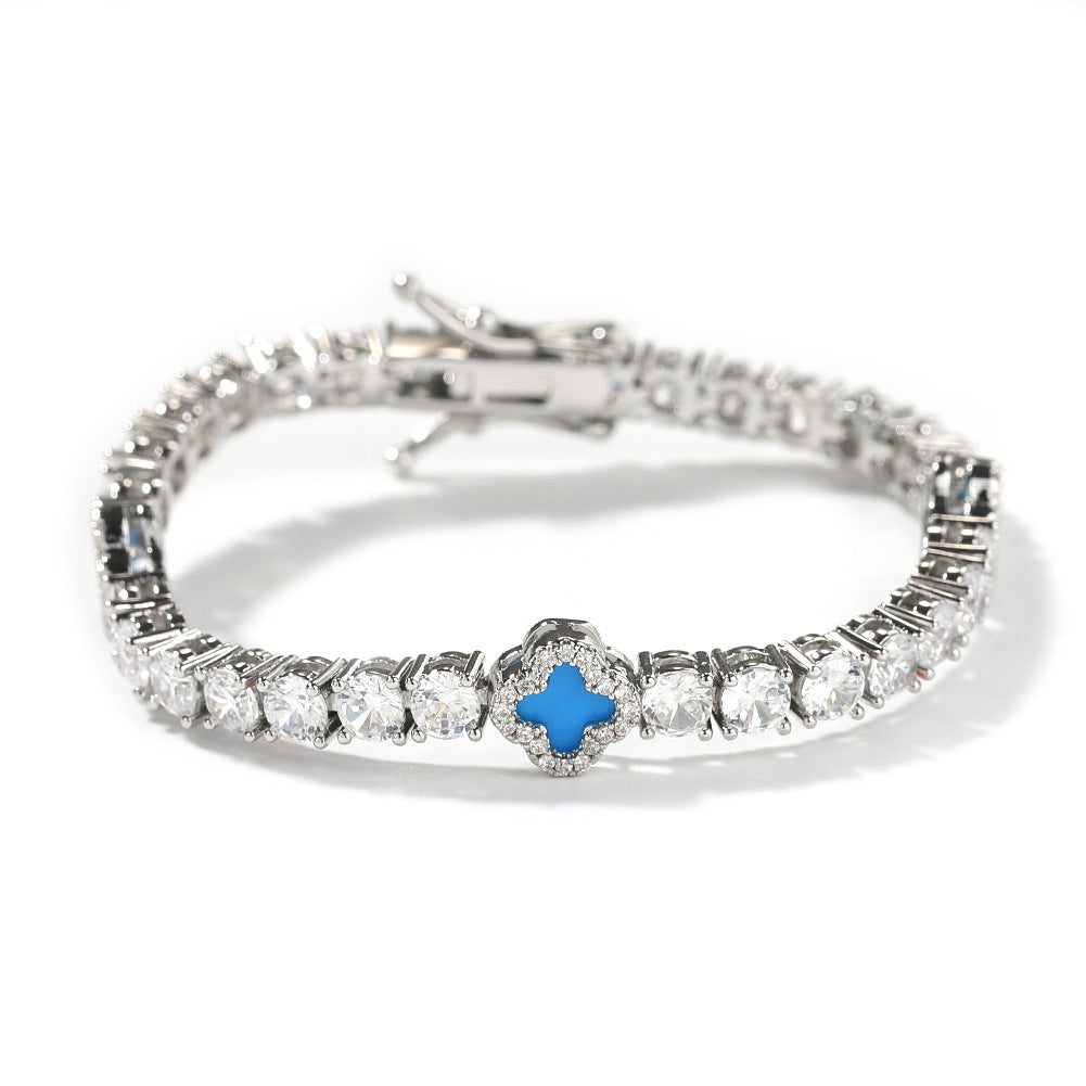 Hip-hop four-leaf clover diamond tennis chain necklace bracelet by nowadaysfashion