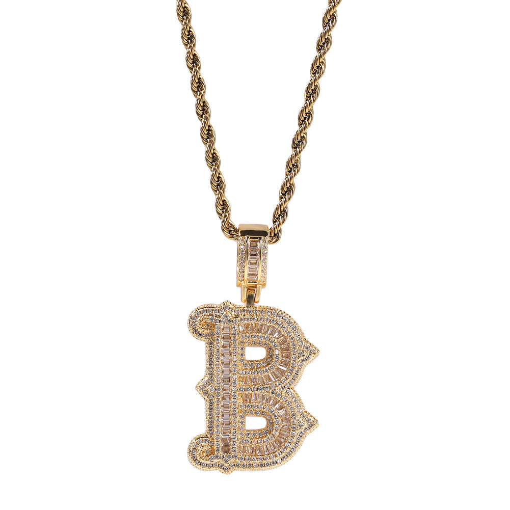Hip-hop fully diamond-encrusted spiky rock sugar letter necklace by nowadaysfashion