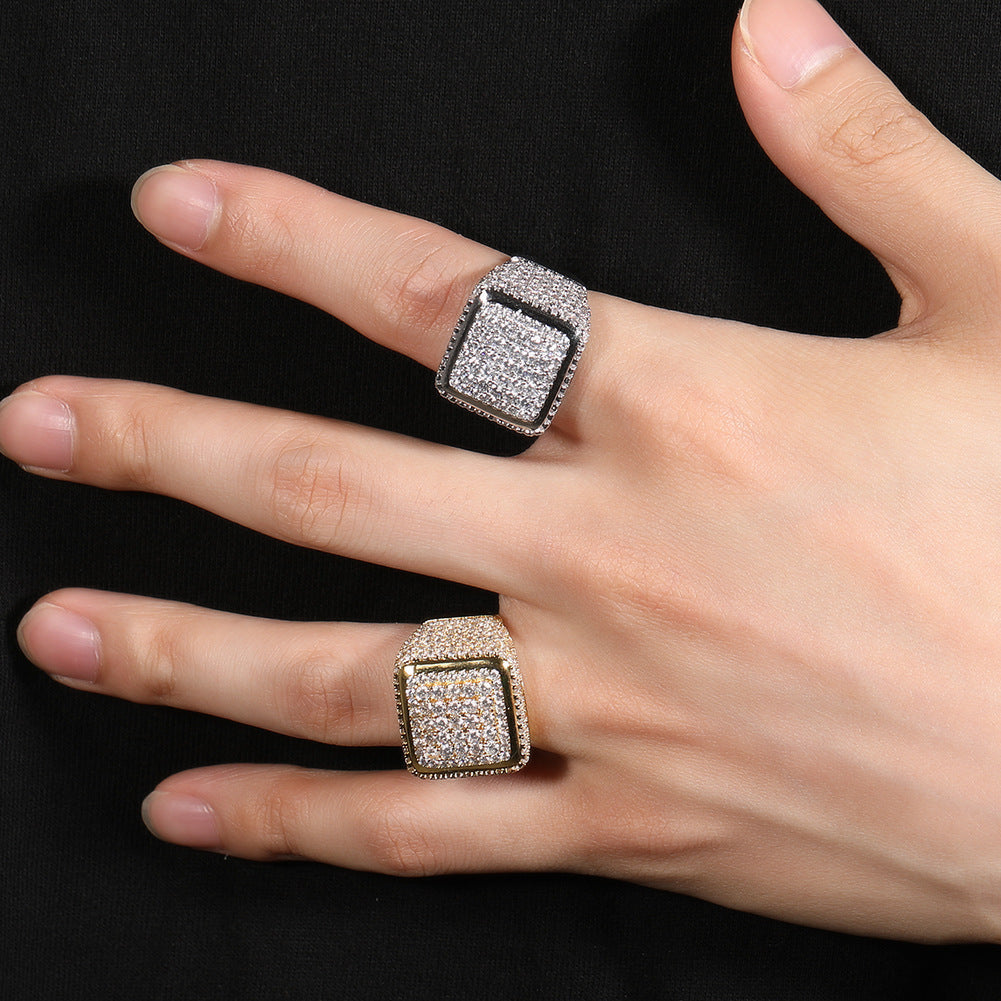 Hip-hop large square ring with zircon by nowadaysfashion