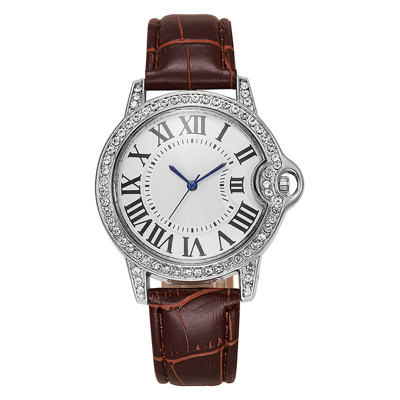 Fashion Diamond-Encrusted Women's Quartz Watch with Leather Strap by nowadaysfashion