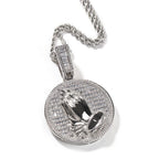 Hip-hop round disc zircon-encrusted praying hands pendant by nowadaysfashion