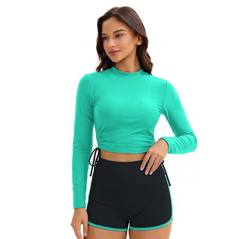 Swimsuit Women Split Long Sleeve Sunscreen Solid Color Conservative Two Piece Set Swimsuit by Bella Mia