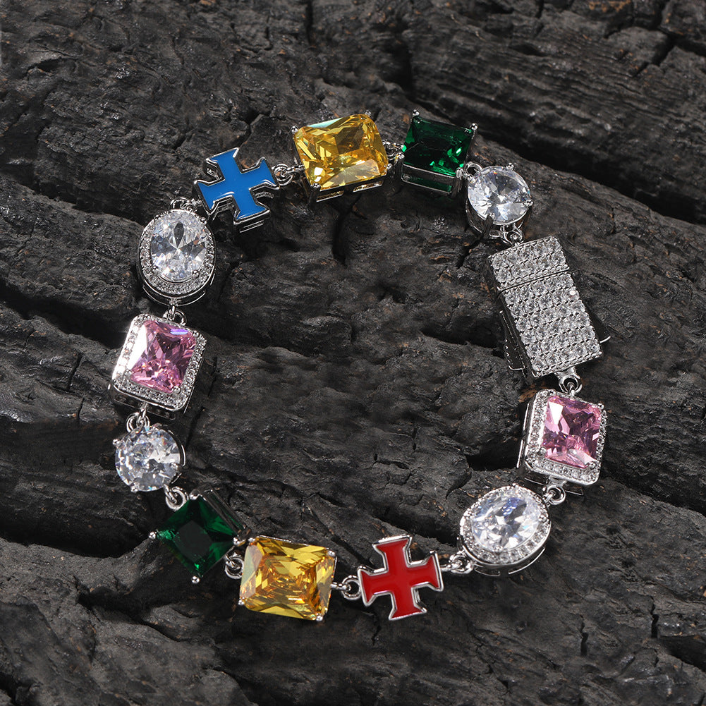 Hip-hop necklace with colorful zircon inlays and a square cross by nowadaysfashion