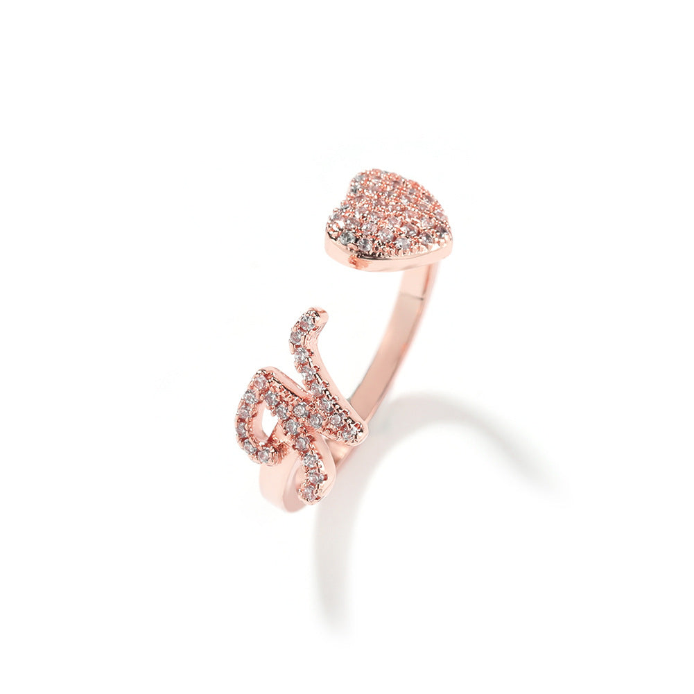 Hip-hop zircon-encrusted 26 English letters ring by nowadaysfashion