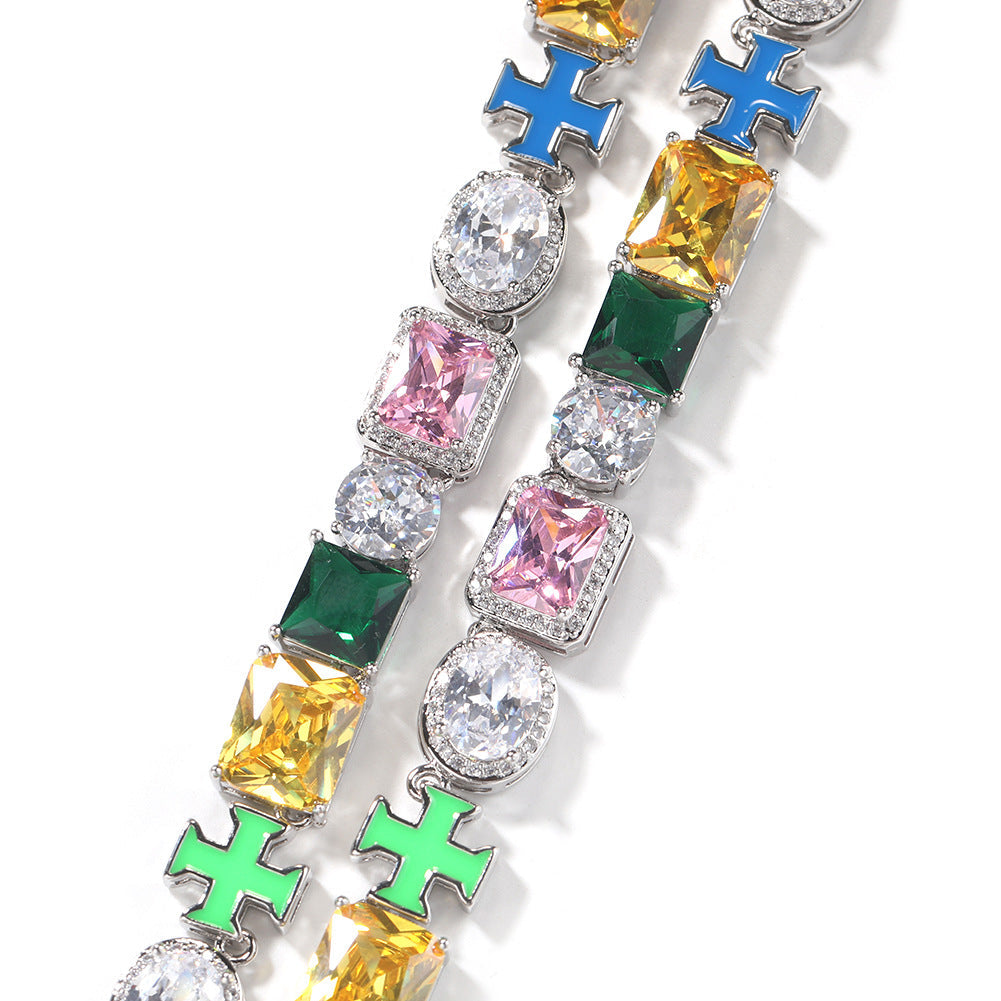 Hip-hop necklace with colorful zircon inlays and a square cross by nowadaysfashion