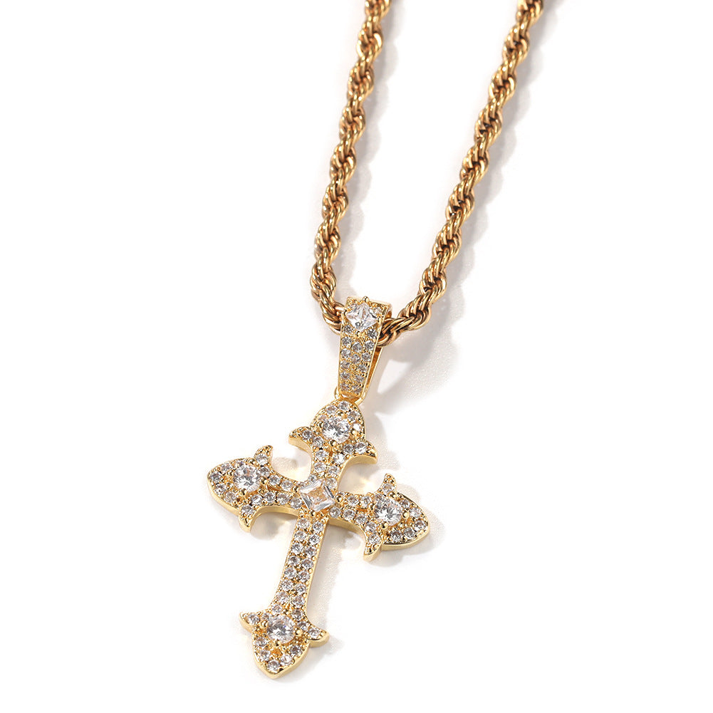 Hip-Hop Diamond-Encrusted Zircon Cross Necklace by nowadaysfashion