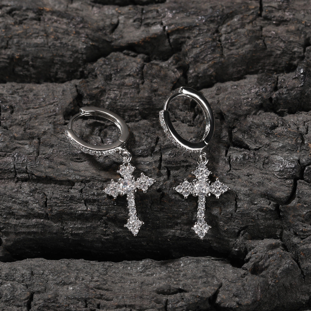 Hip-hop cubic zirconia cross earrings by nowadaysfashion