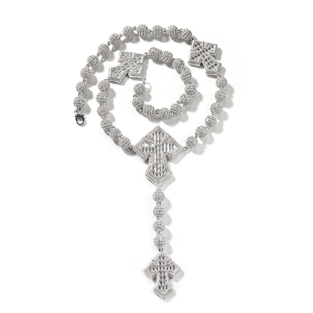 Hip Hop Beaded Zirconia Cross Necklace by nowadaysfashion