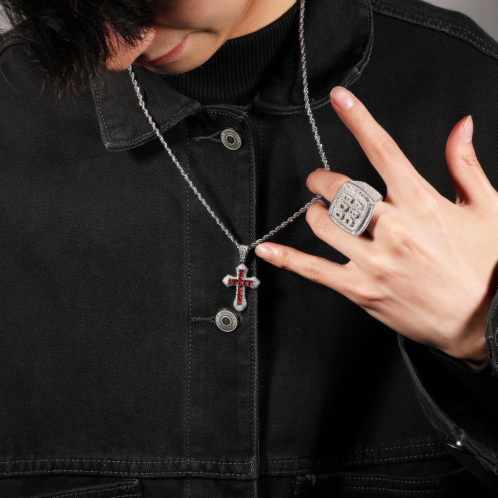 Blue Zircon Cross Hip-hop Necklace by nowadaysfashion