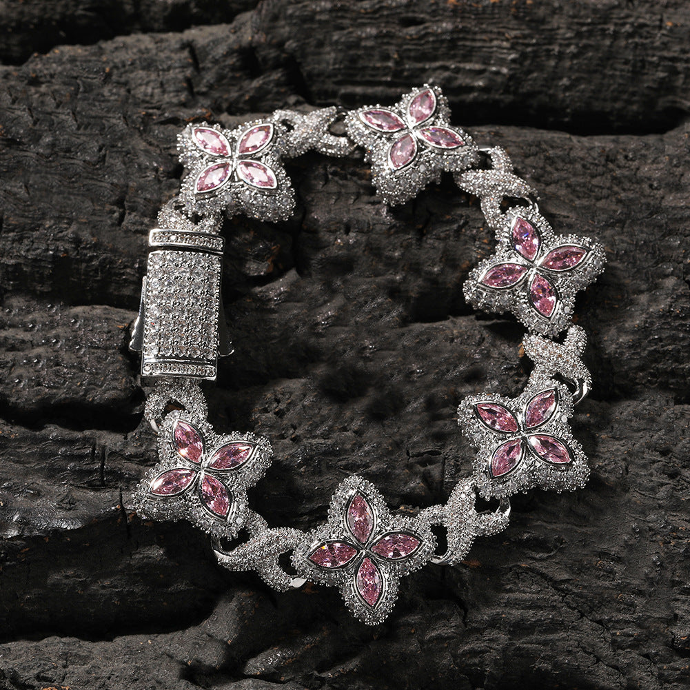 Hip-hop zircon colored infinite four-leaf clover bracelet by nowadaysfashion