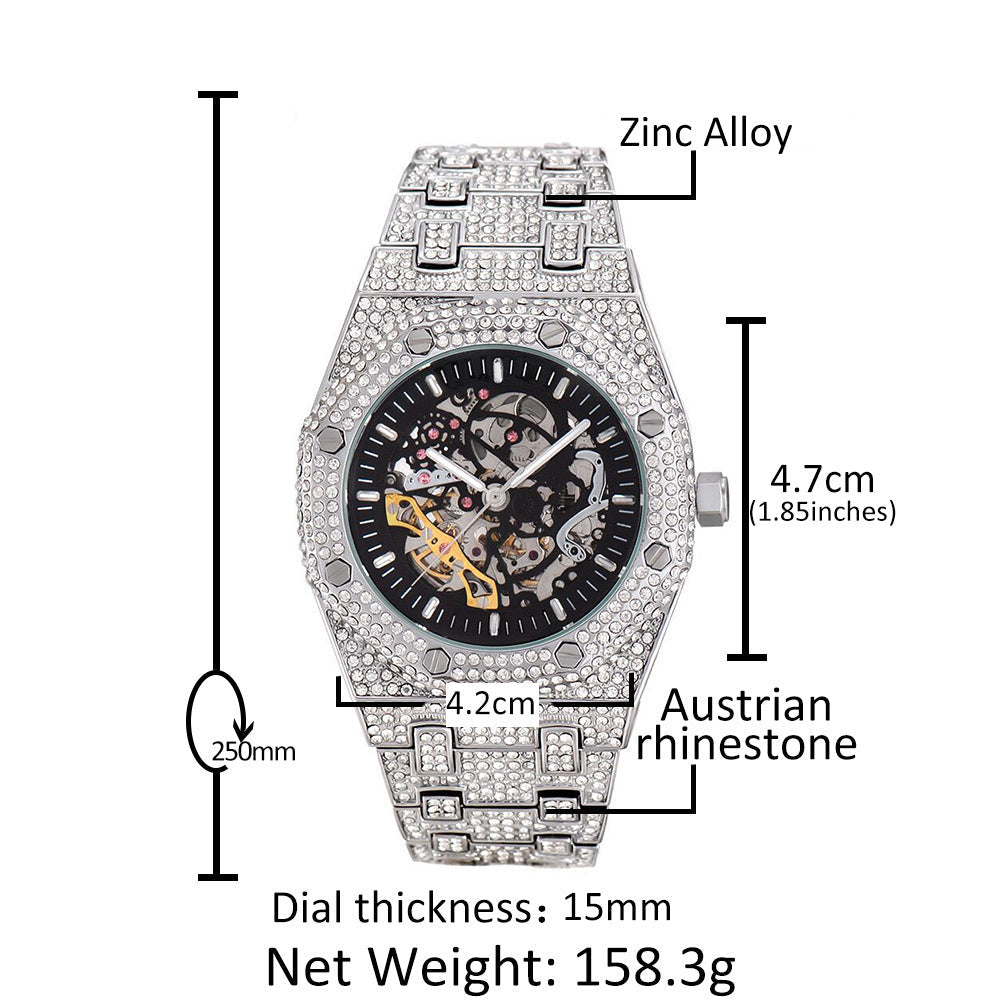 Hip Hop Full Diamond Hollow Case Mechanical Watch by nowadaysfashion