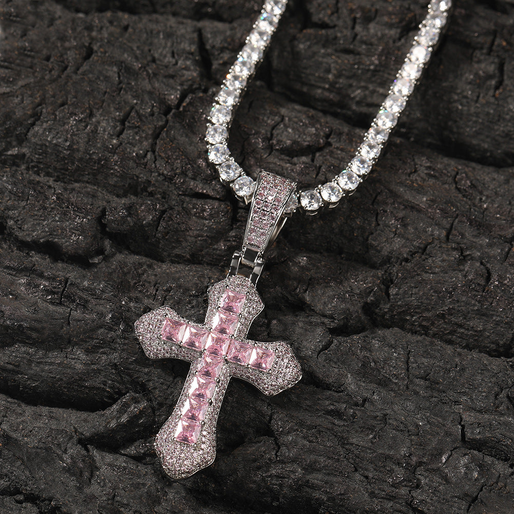Hip-hop copper-inlaid purple zircon cross necklace by nowadaysfashion