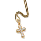 Gold-plated, diamond-encrusted mini cross necklace by nowadaysfashion