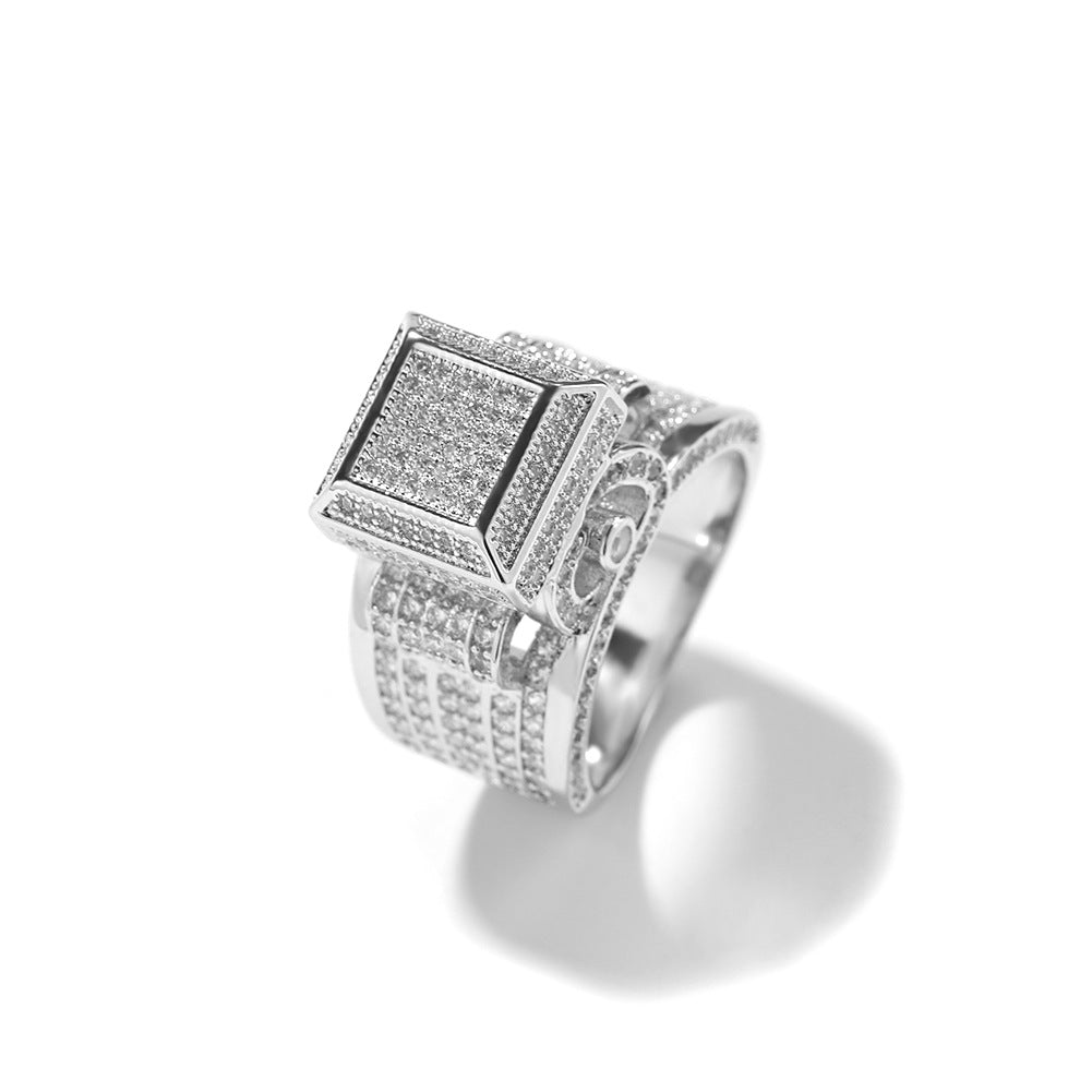 Hip-hop square diamond-encrusted couple ring by nowadaysfashion