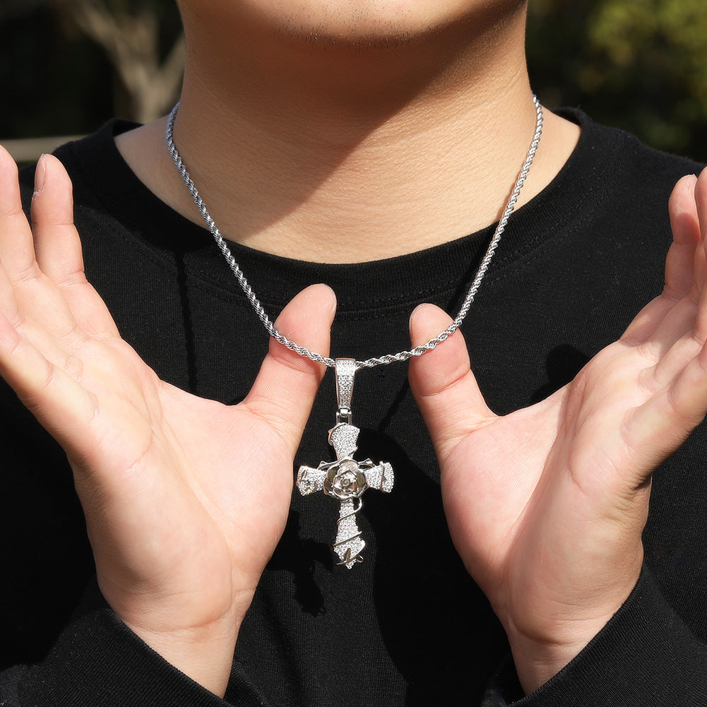 Hip-hop rose cross necklace with 5A zircon inlay by nowadaysfashion
