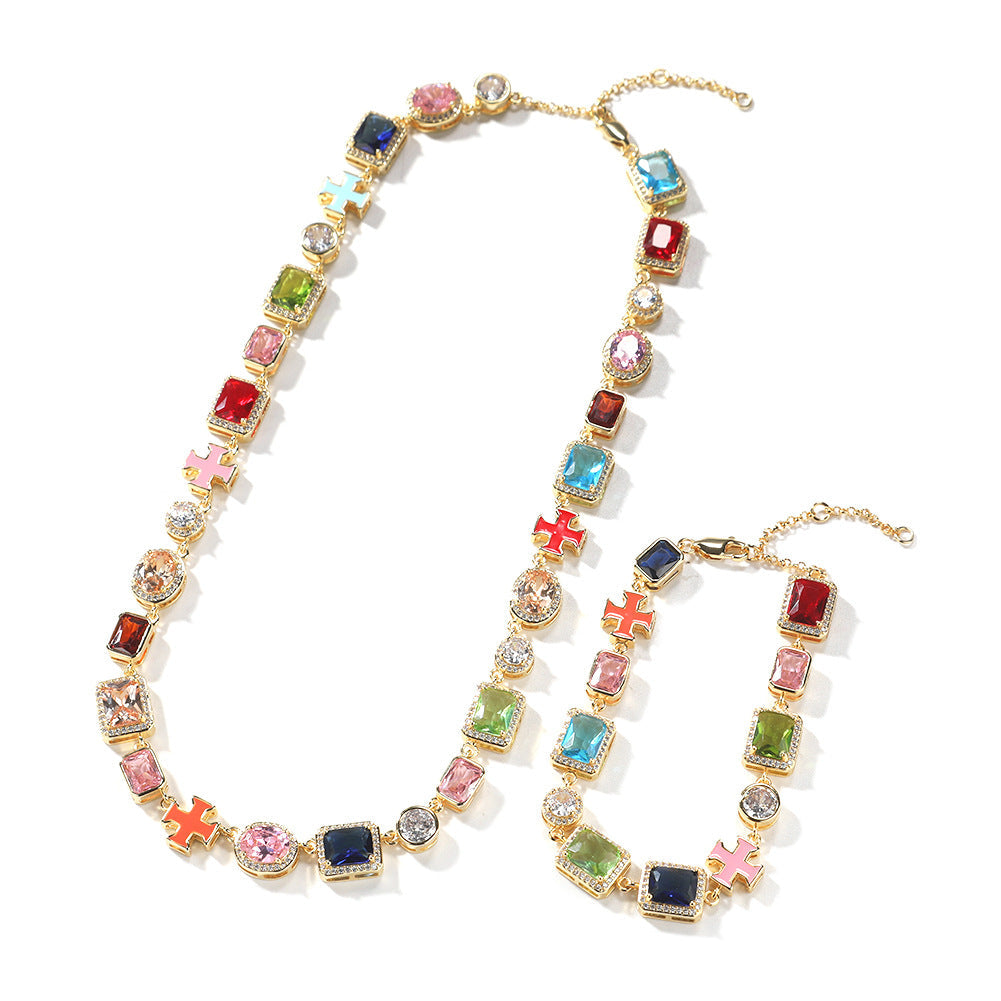 Exquisite diamond-encrusted colored gemstone bracelet and necklace by nowadaysfashion