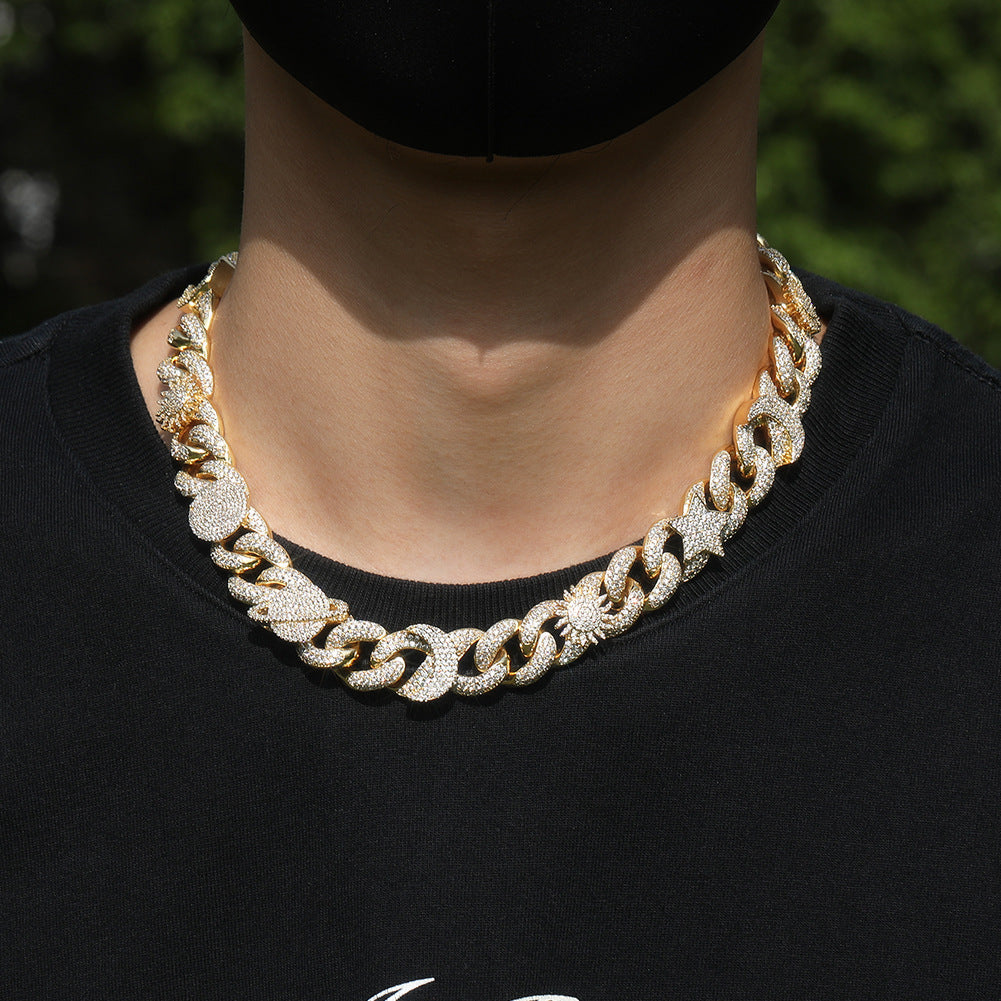 Hip-hop zircon-encrusted sun, star and eye necklace by nowadaysfashion