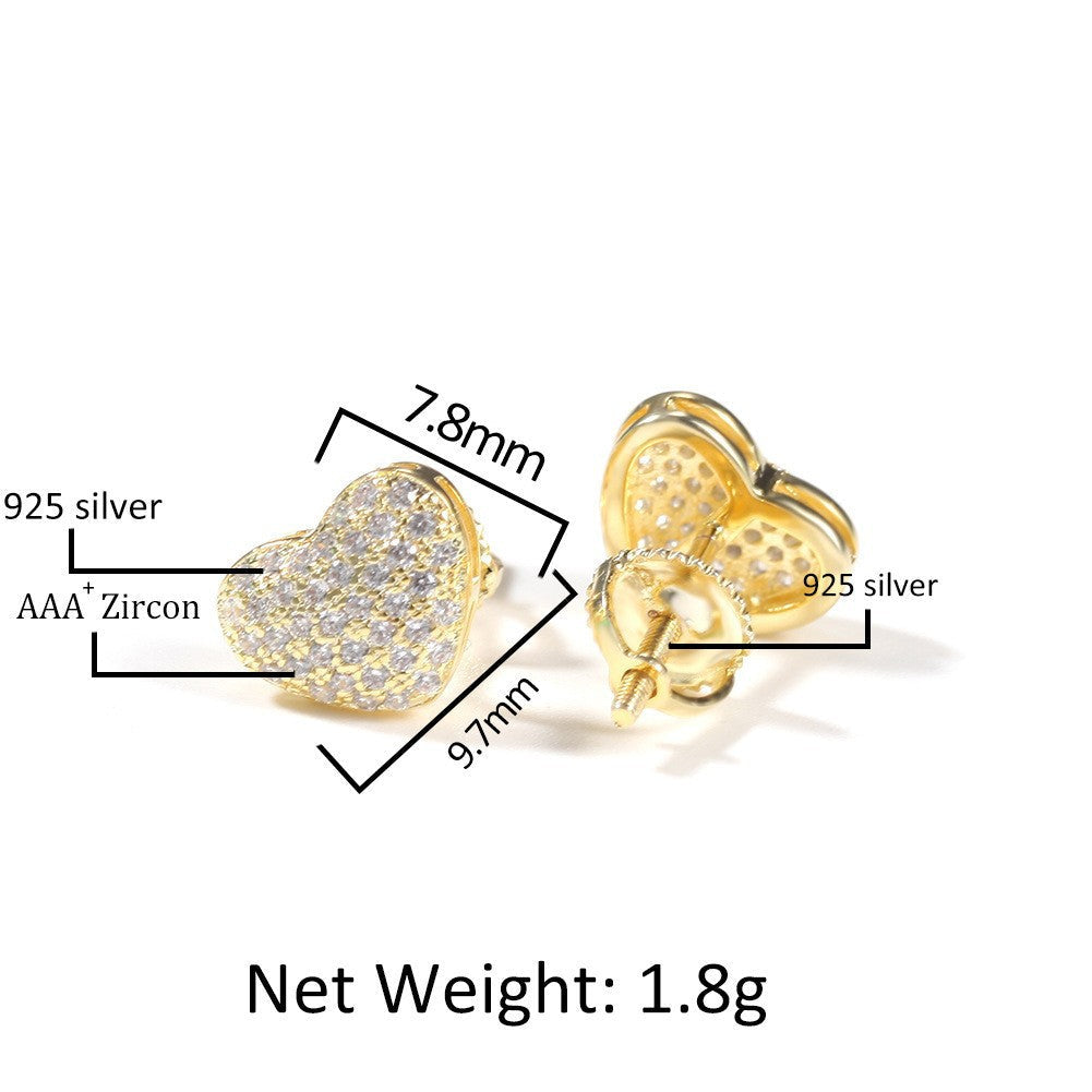 Hip Hop diamond-encrusted 925 silver stud earrings by nowadaysfashion